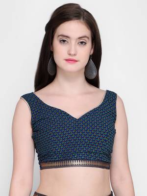 Blue printed georgette saree with blouse 5