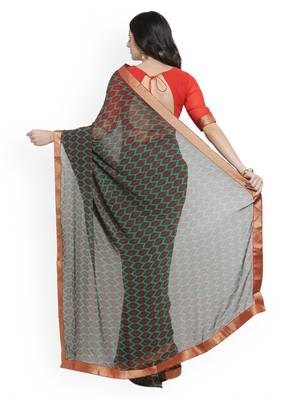 Green printed georgette saree with blouse 2