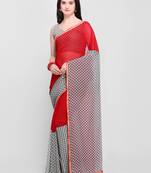 Red printed georgette saree with blouse