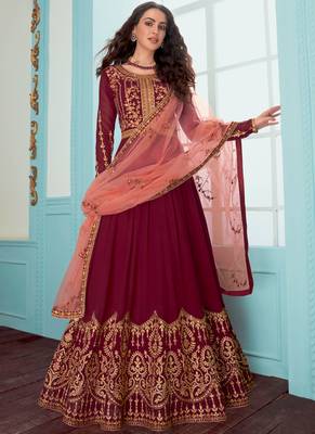 maroon georgette embroidered anarkali suit 2