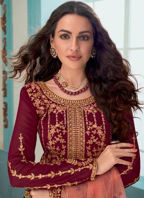 maroon georgette embroidered anarkali suit 3