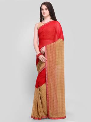 Red printed georgette saree with blouse 1
