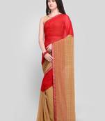 Red printed georgette saree with blouse