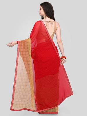 Red printed georgette saree with blouse 2