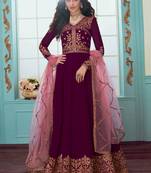 purple georgette embroidered anarkali suit