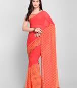Red printed georgette saree with blouse