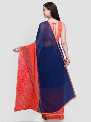 Blue printed georgette saree with blouse 2