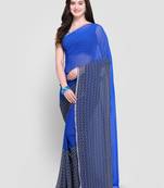Blue printed georgette saree with blouse