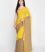 Yellow printed georgette saree with blouse