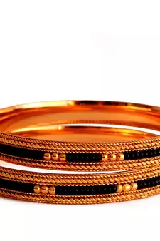 Set of 2 Bangles and Bracelets with Gold-Plated Beads