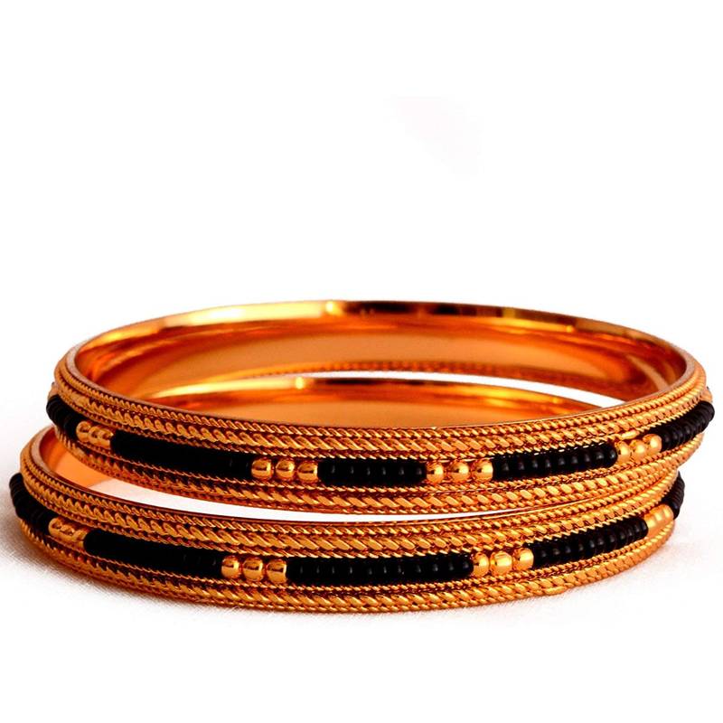 Set of 2 Bangles and Bracelets with Gold-Plated Beads