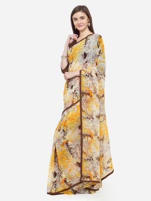 multicolor printed georgette saree with blouse 3