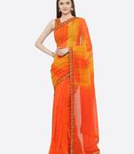 Orange printed georgette saree with blouse