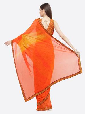 Orange printed georgette saree with blouse 2