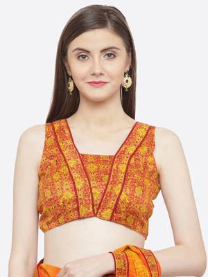 Orange printed georgette saree with blouse 4