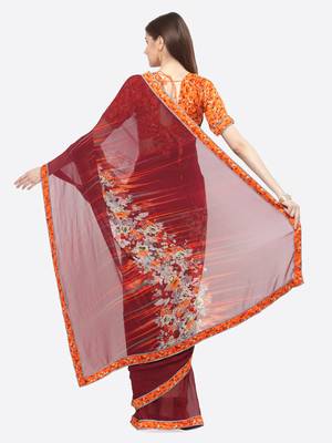 Purple printed georgette saree with blouse 2