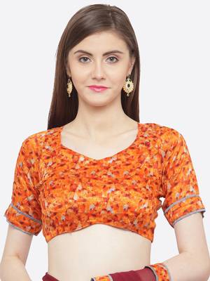 Purple printed georgette saree with blouse 3