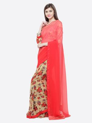 multicolor printed georgette saree with blouse 3