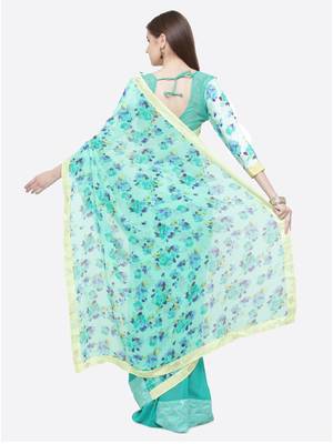 Turquoise printed georgette saree with blouse 2