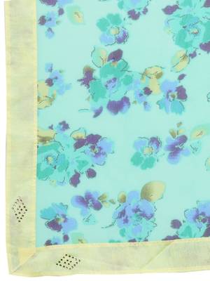 Turquoise printed georgette saree with blouse 5
