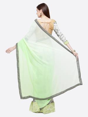 Green printed georgette saree with blouse 2