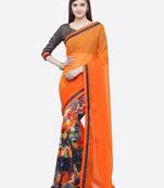 Orange printed georgette saree with blouse