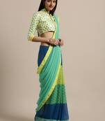 Turquoise printed georgette saree with blouse