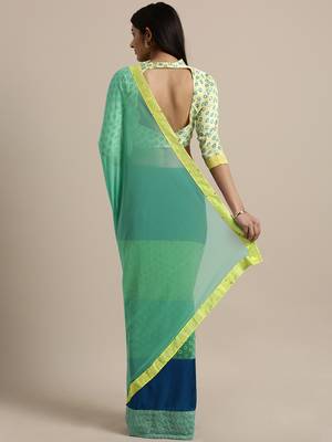 Turquoise printed georgette saree with blouse 2