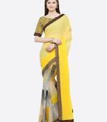 Yellow printed georgette saree with blouse