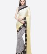 Beige printed georgette saree with blouse