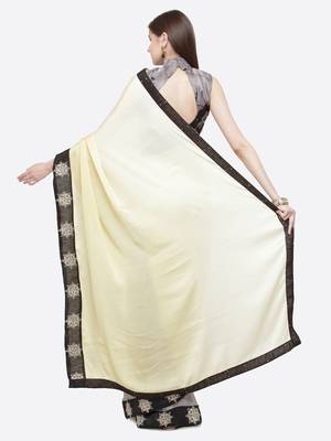 Beige printed georgette saree with blouse 2