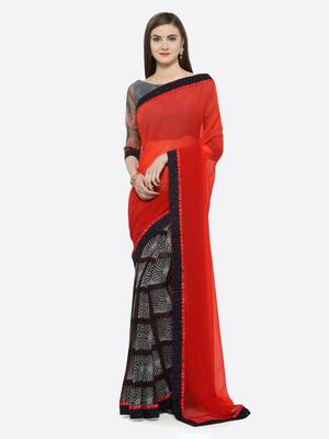 multicolor printed georgette saree with blouse 1