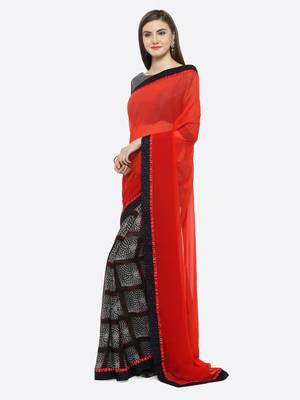 multicolor printed georgette saree with blouse 3
