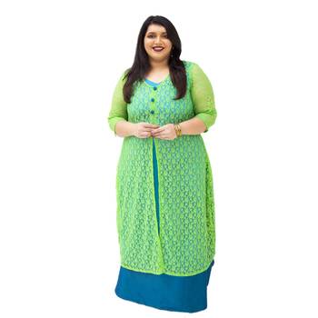 Green plain cotton silk kurtas-and-kurtis 1