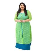 Green plain cotton silk kurtas-and-kurtis