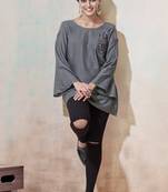 Grey embroidered viscose rayon long-tops