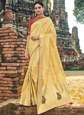 Yellow embroidered silk saree with blouse 1