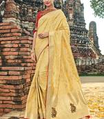 Yellow embroidered silk saree with blouse