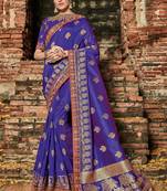 Blue embroidered silk saree with blouse