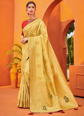 Gold embroidered silk saree with blouse 1