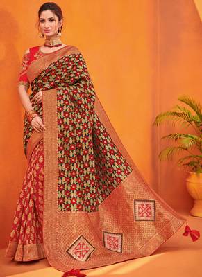 Multicolor embroidered silk saree with blouse 1