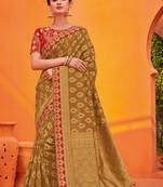 Brown embroidered silk saree with blouse