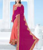 Pink embroidered chiffon saree with blouse