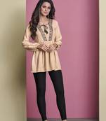 Cream embroidered viscose rayon long-tops