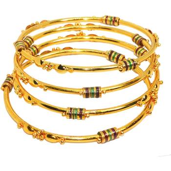 Gold Plated Traditional Designer Plain Bangles Sets for Women & Girls  1