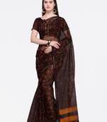 Brown printed Net saree with blouse