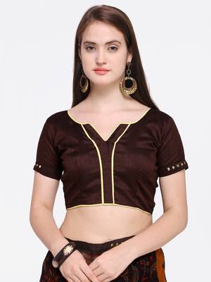 Brown printed Net saree with blouse 4