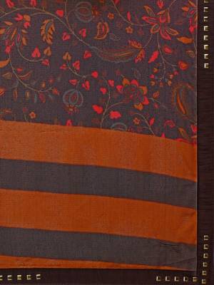 Brown printed Net saree with blouse 5