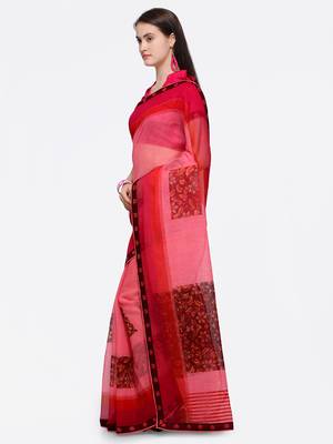 Pink printed Net saree with blouse 3