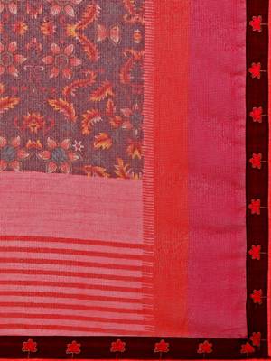 Pink printed Net saree with blouse 5